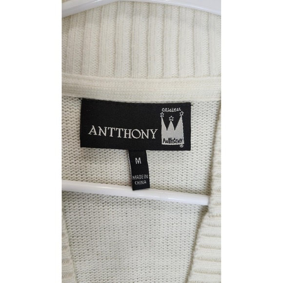 Antthony Cardigan Sweater Womens Medium Ivory Shawl Collar Button Ribbed Knit - Picture 3 of 15